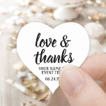 Liefde & Bedankt Zwart & Wit Eenvoudig Elegant Scr Hart Sticker<br><div class="desc">Voeg een gepersonaliseerde touch toe aan feestgunsten, decoraties en bedankbriefjes met aangepaste "liefde en bedankt" hartvormige stickers. Alle bewoordingen op deze sjabloon zijn eenvoudig aan te passen voor envelopzegels of cadeau-labels. Het zwart-wit ontwerp is voorzien van moderne scriptkalligrafie en stijlvolle typografie evenementnaam en -datum. Deze elegante labels voegen een unieke,...</div>