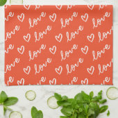 Liefde belettering & harten tekenen in rode achter theedoek (Gevouwen)