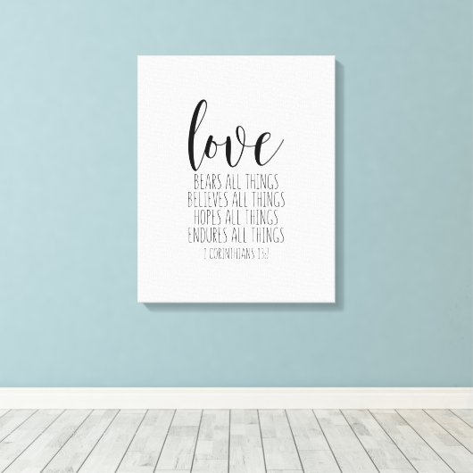 Liefde Beren, 1 corinthians 13:7 Canvas Afdruk (Insitu (Houten vloer))