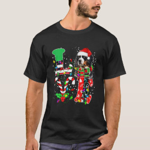 Liefde Berner Berg Hond Kerstmis Met Santa Elf T-shirt