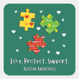 Liefde Bescherm Ondersteuning Autisme Bewustzijnsp Vierkante Sticker