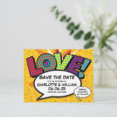 LIEFDE Bewaar de datum Leuk Retro Strip Pop Art Briefkaart (Staand voorkant)