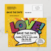 LIEFDE Bewaar de datum Leuk Retro Strip Pop Art Briefkaart (Voorkant / Achterkant)