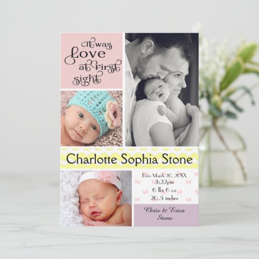 Liefde bij de eerste acht kleurrijke collage - mei aankondiging (Staand voorkant)