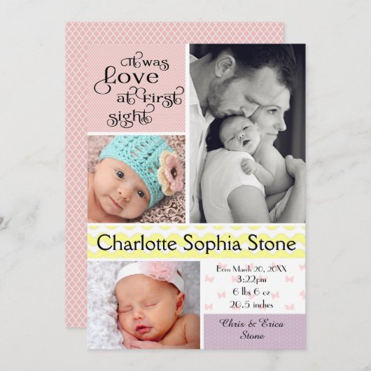 Liefde bij de eerste acht kleurrijke collage - mei aankondiging (Voorkant / Achterkant)