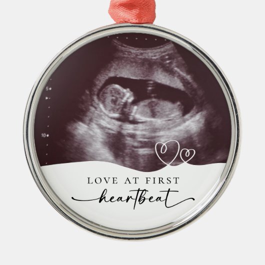 Liefde bij de eerste hartslag zwangerschap Keepsak Metalen Ornament (Voorkant)