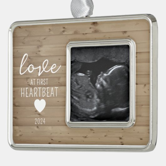 LIEFDE bij eerste hartslag Echografie Verzilverd Omlijst Ornament (Links)