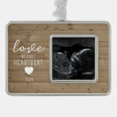 LIEFDE bij eerste hartslag Echografie Verzilverd Omlijst Ornament (Voorkant)