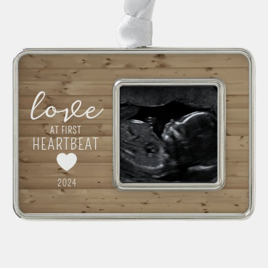 LIEFDE bij eerste hartslag Echografie Verzilverd Omlijst Ornament (Voorkant)