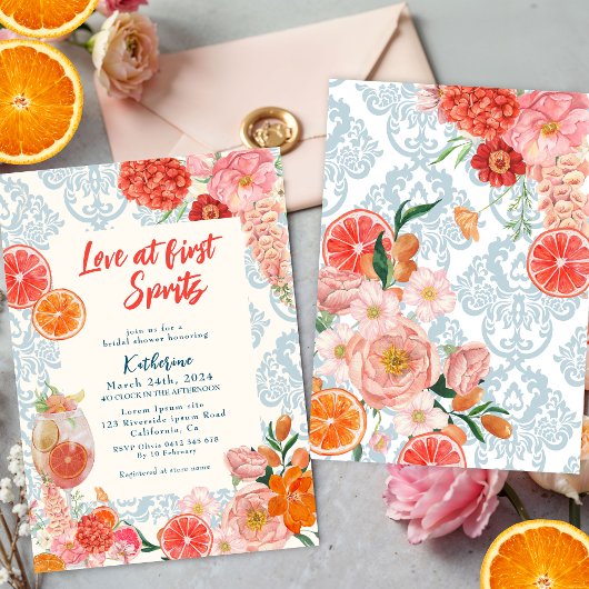 Liefde bij eerste spritz floral sinaasappel vrijge kaart