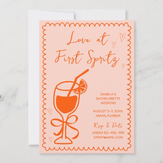 Liefde bij eerste Spritz Hand getrokken Bacheloret Kaart (Voorkant)