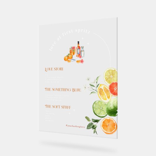 Liefde bij eerste Spritz | Ondertekening Drink Acryl Bord (Hoek)