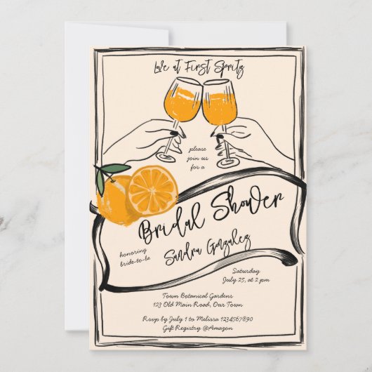 Liefde bij eerste spritz retro oranje schets kaart (Voorkant)