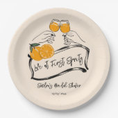 Liefde bij eerste spritz retro sinaasappel vrijgez papieren bordje (Voorkant)