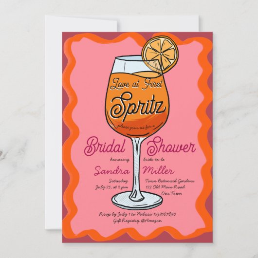 Liefde bij eerste spritz retro wavey oranje schets kaart (Voorkant)