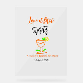 Liefde bij eerste spritz sinaasappel zwart vrijgez acryl bord