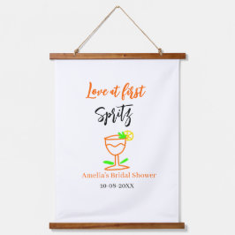 Liefde bij eerste spritz sinaasappel zwart vrijgez hangend wandkleed