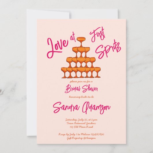 Liefde bij eerste spritz toren schets retro roze kaart (Voorkant)