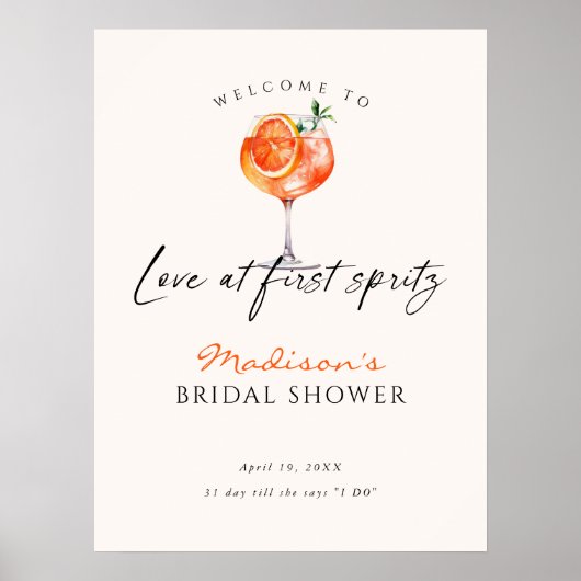 Liefde bij eerste Spritz Vrijgezellenfeest Welkom Poster (Voorkant)