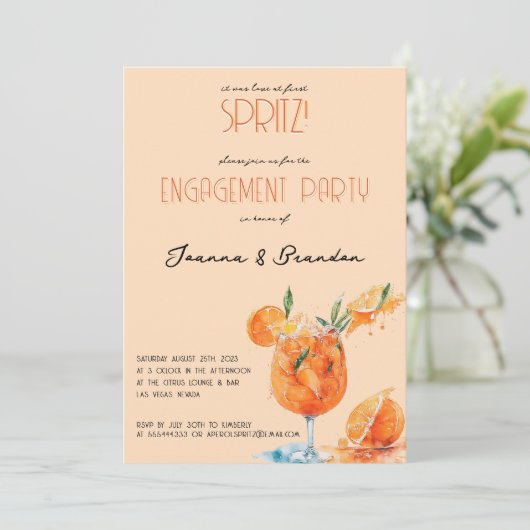 Liefde bij eerste Spritz Waterverf verlovingsfeest Save The Date (Staand voorkant)