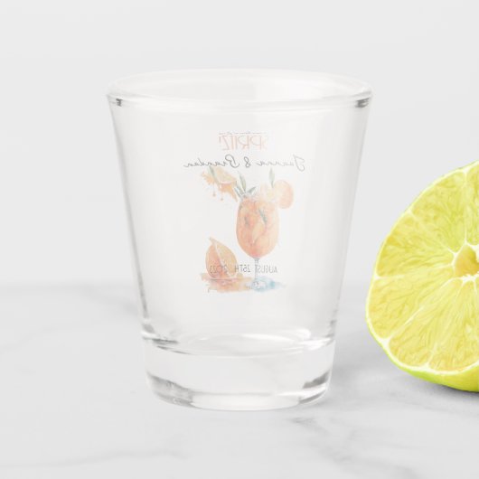 Liefde bij eerste Spritz Waterverf verlovingsfeest Shot Glas (Achterkant)