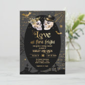 Liefde bij First Fright Halloween Couples Douche Kaart (Staand voorkant)