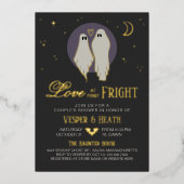 Liefde bij First Fright Halloween Couple's Shower Folie Uitnodiging (Voorkant)