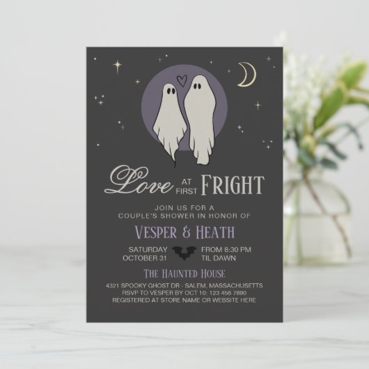 Liefde bij First Fright Halloween Couple's Shower Kaart (Staand voorkant)
