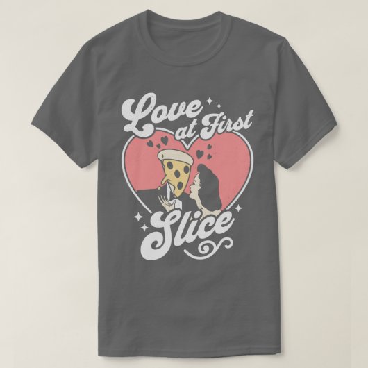 Liefde bij First Slice Pizza Lover Grappige Valent T-shirt (Design voorkant)