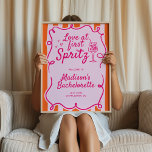 Liefde bij First Spritz Bachelorette Welkom Poster<br><div class="desc">Vier de bruid-to-be met onze levendige "Love at First Spritz" Bachelorette Weekend downloadbaar welkom poster. Dit levendige poster geeft perfect de opwinding en het plezier weer van een onvergetelijk feest met vrienden, met een levendige mix van roze en sinaasappel voor warmte en energie. Het is versierd met een charmant met...</div>