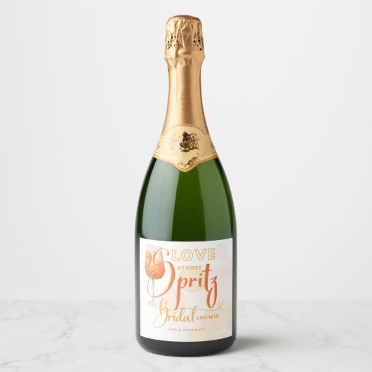 Liefde bij First SPRITZ Modern Oranje Vrijgezellen Sparkling Wijnetiket (Voorkant)