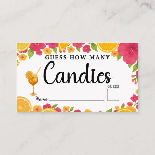 Liefde bij First Spritz Raad Hoeveel Snoepjes Brui Informatiekaartje (Voorkant)