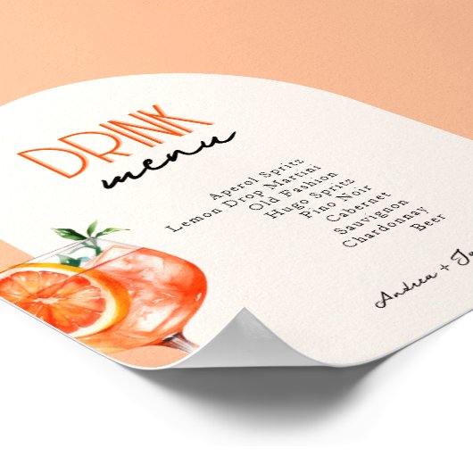 Liefde bij First Spritz Wedding Drinken Menu Poster (Hoek)
