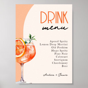 Liefde bij First Spritz Wedding Drinken Menu Poster