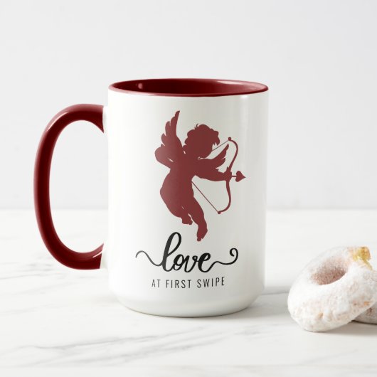 Liefde bij First Swipe Cupid Photo Valentijn Mok (Met donut)