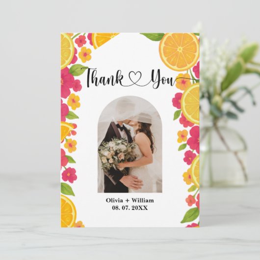 Liefde bij het eerste Spritz Citrus Oranje Vrijgez Bedankkaart (Staand voorkant)