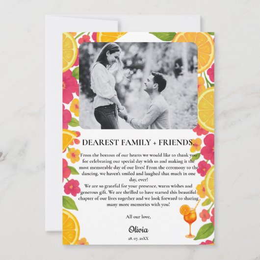 Liefde bij het eerste Spritz Citrus Oranje Vrijgez Bedankkaart (Achterkant)