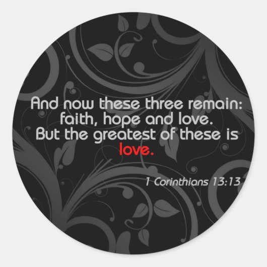 Liefde Bijbelse Verse, zwart/rood Ronde Sticker (Voorkant)