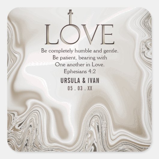 Liefde Bijbelvers Efeziërs 4:2 Huwelijk Vierkante Sticker (Voorkant)