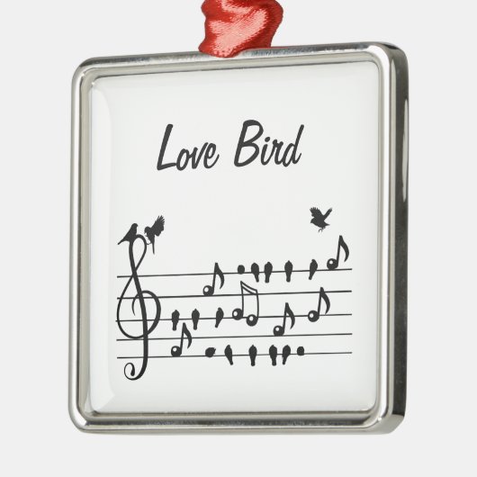Liefde Bird, zangvogels zitten tussen noten Metalen Ornament (Links)