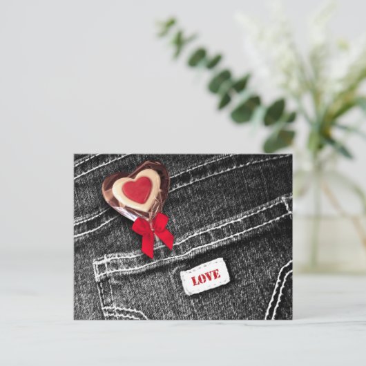 Liefde. Black Denim Pattern Valentijnsdag Feestdagenkaart (Staand voorkant)