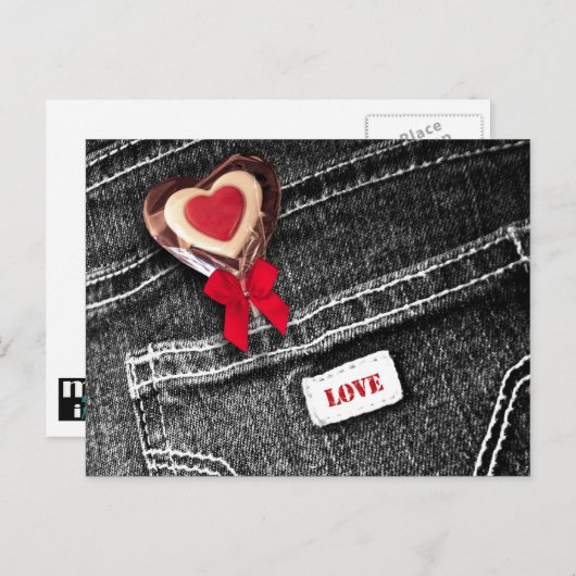 Liefde. Black Denim Pattern Valentijnsdag Feestdagenkaart (Voorkant / Achterkant)