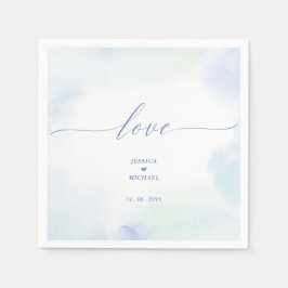 Liefde | Blauw hart en Waterverf bruiloft Napkin Servet