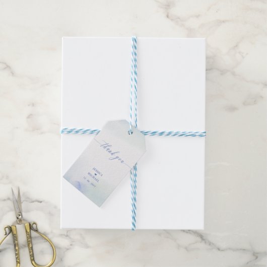 Liefde | Blauw hart en Waterverf weddenschap Cadeaulabel (Met Touw)