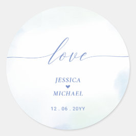 Liefde | Blauw hart en Waterverf weddenschap Ronde Sticker