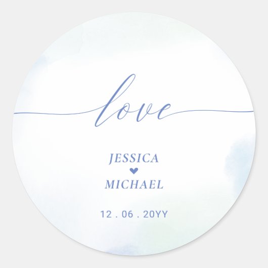 Liefde | Blauw hart en Waterverf weddenschap Ronde Sticker (Voorkant)