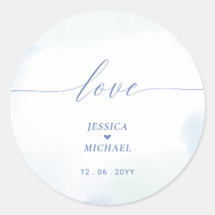 Liefde   Blauw hart en Waterverf weddenschap Ronde Sticker