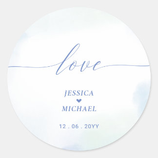 Liefde | Blauw hart en Waterverf weddenschap Ronde Sticker
