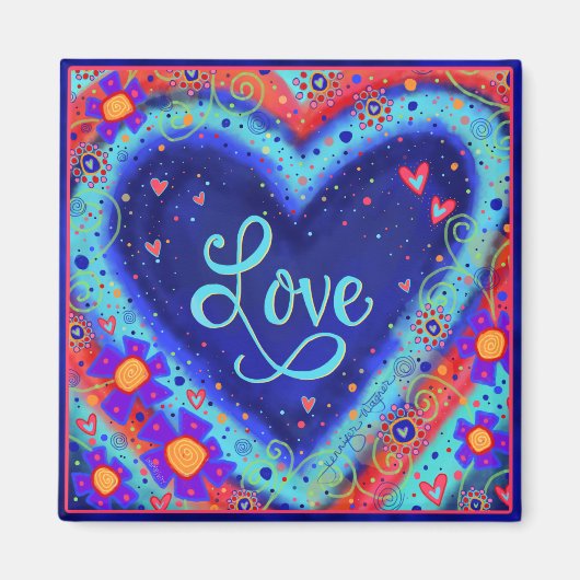 Liefde  Blauw Hart Floral Inspirivity Magneet (Voorkant)