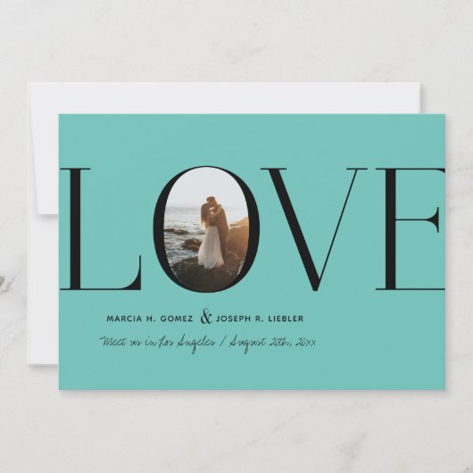 Liefde Blauwgroen Blauw Foto Save The Date (Voorkant)